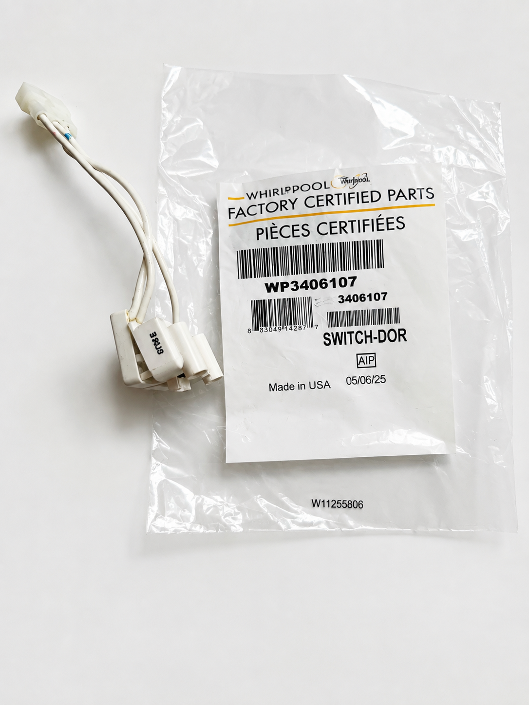 Whirlpool Factory Certified door switch Part WP3406107 in original packaging — Highlands Denver repair